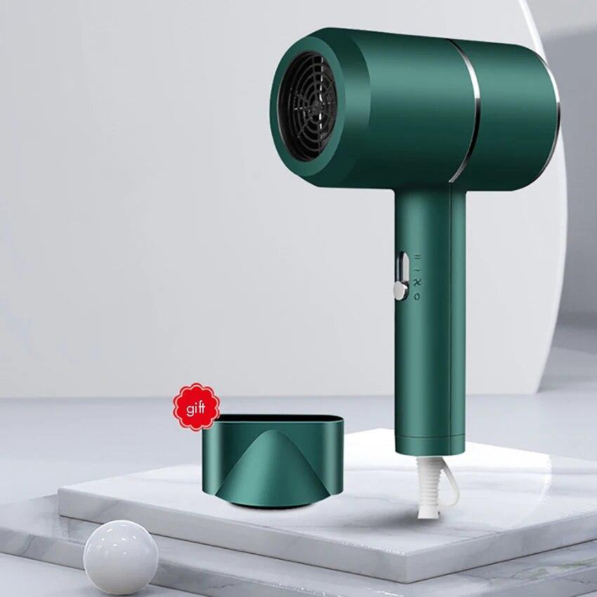 Фен мощностью 800 Вт, анионная воздушная вода, малошумный фен для ухода за волосами, 3 скорости, мощный/холодный фен, быстрая сушка зелёный